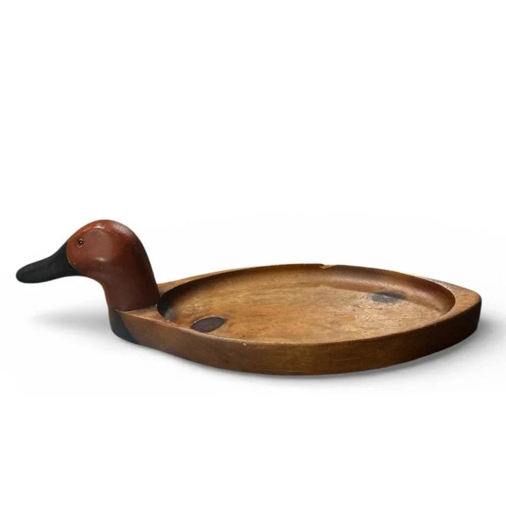 French Broad River Wooden Duck Decoy Company Signed Tray Rustic Cabin Decor